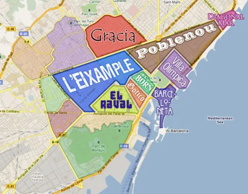 map of the neighbourhoods surrounding Speakeasy BCN spanish language school.